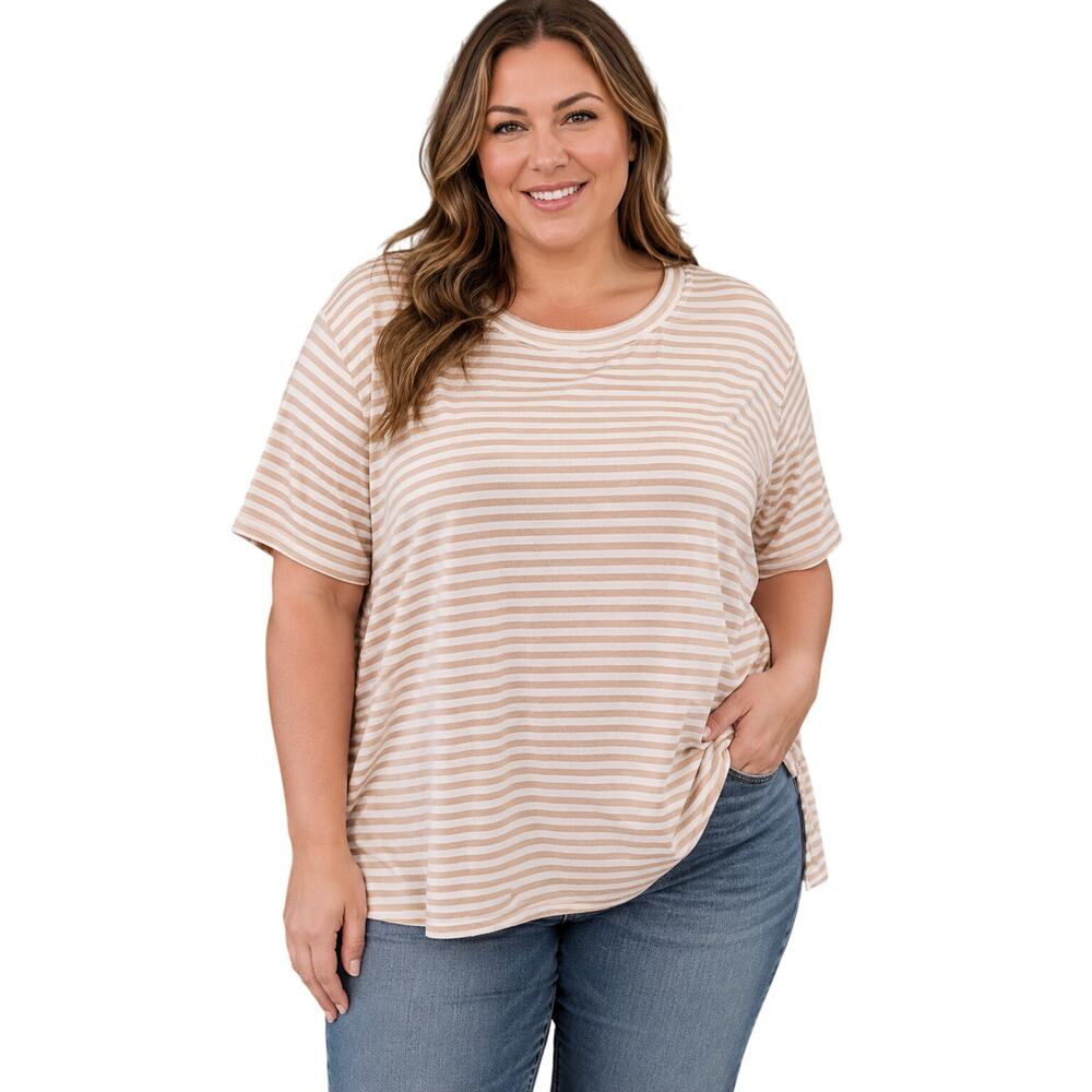 NWT vince camuto sz 2X cream neutral striped slub top career casual comfort NEW